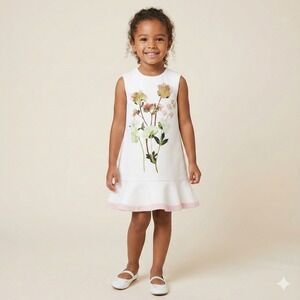 Victoria Beckham Girls Dress Small 6X Cream Pink Floral Wedding Formal